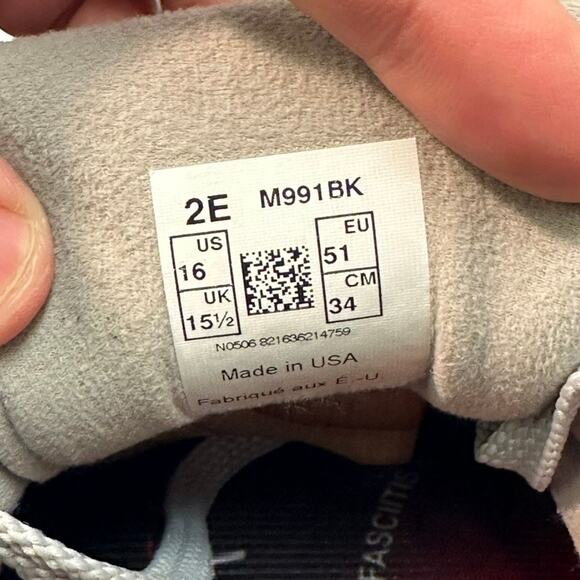 WORN TWICE New Balance 991 Black Nubuck Gray M991BK Made in USA EUC 16 Wide EE main image 8